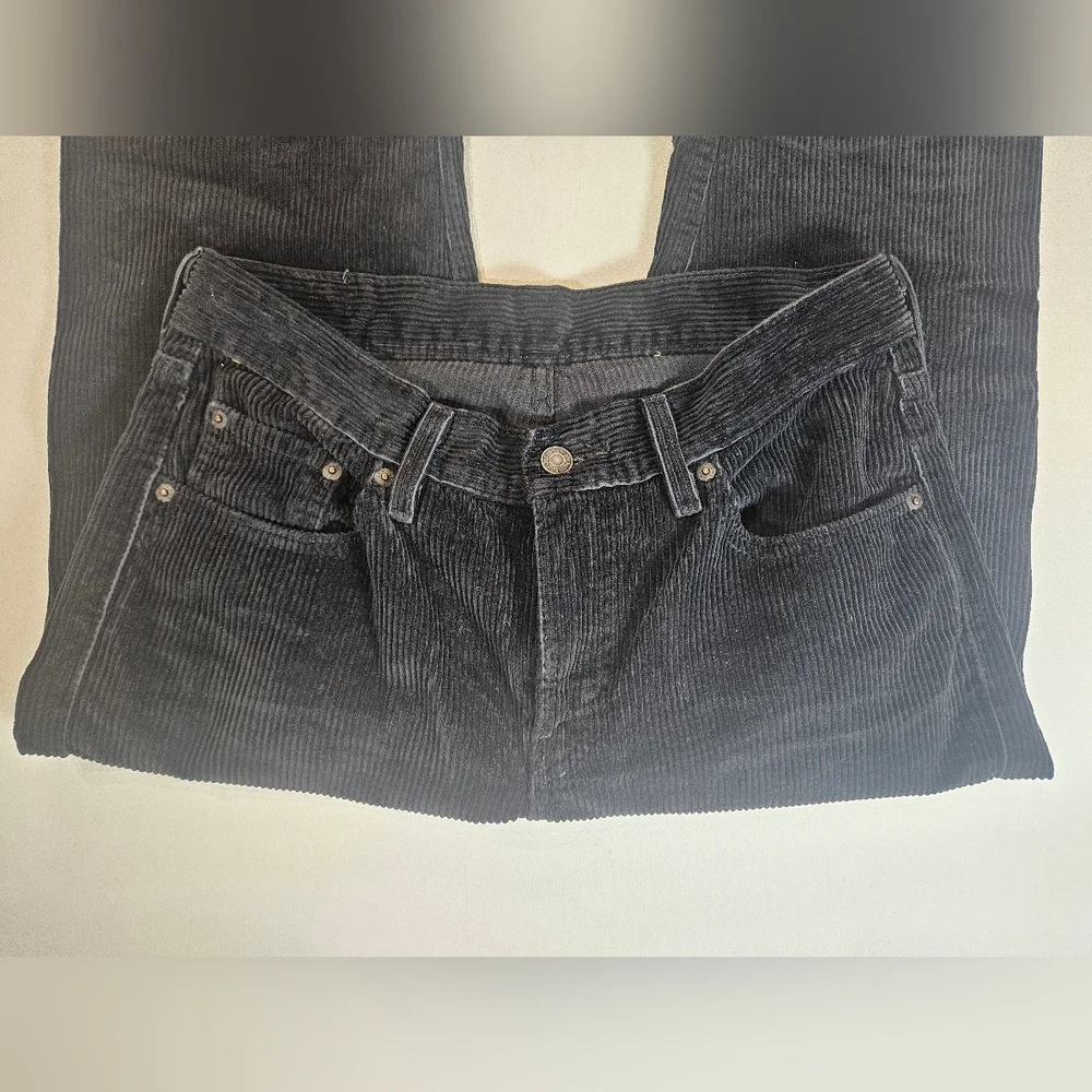 Levis Mens Jeans 28x38 Black Corduroy‎ Straight Leg Mid Rise Retro Goth Inspired